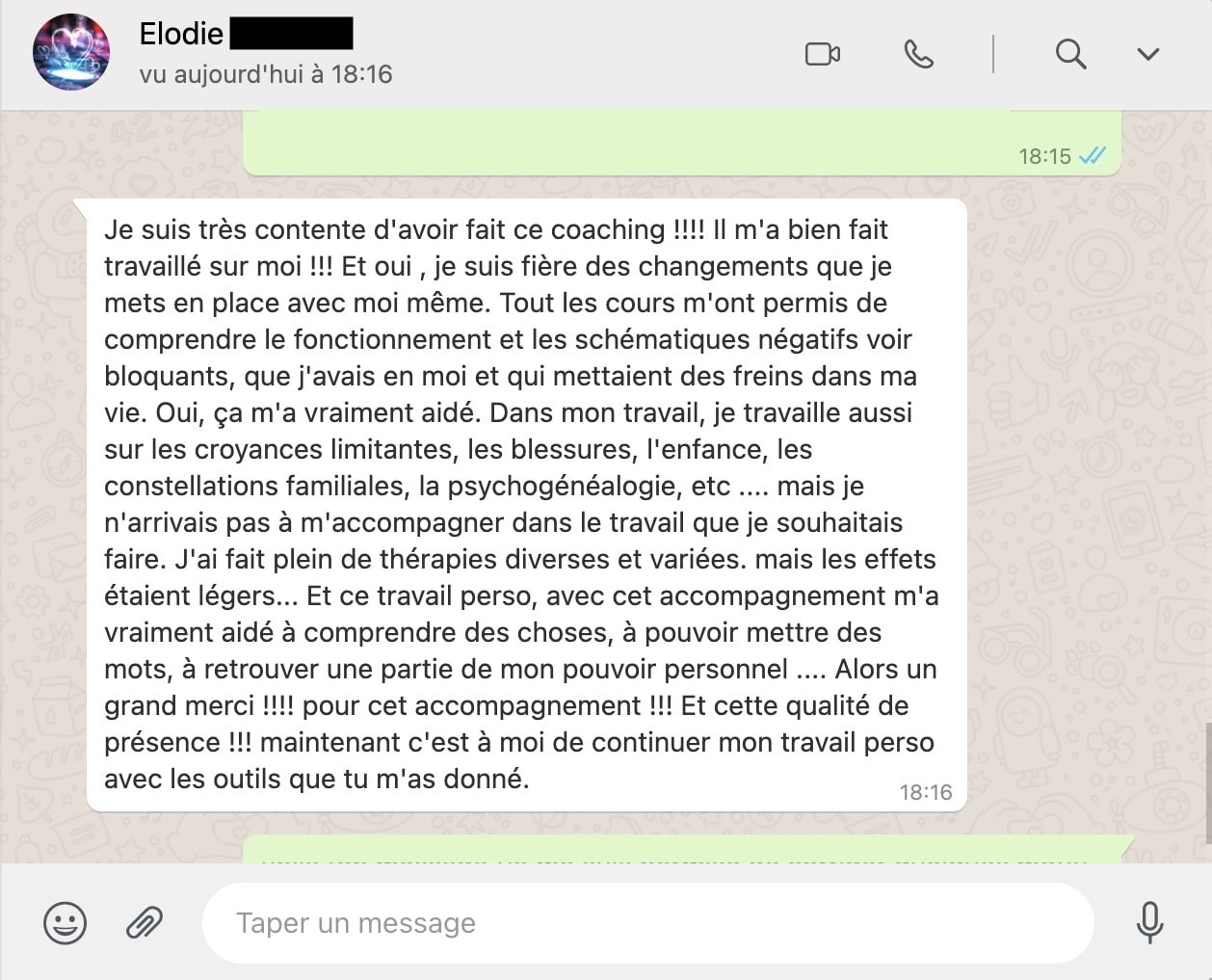 Témoignage cliente